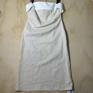 Cider LINEN-BLEND COLLARLESS SOLID SPLIT RUCHED ZIPPER MIDI DRESS